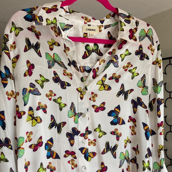 L'AGENCE Multicolor Butterfly Shirt - Picture 1 of 3